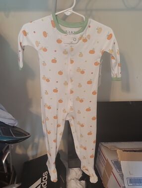 Kids Pumpkin Print One-Piece - White with Orange Pumpkins